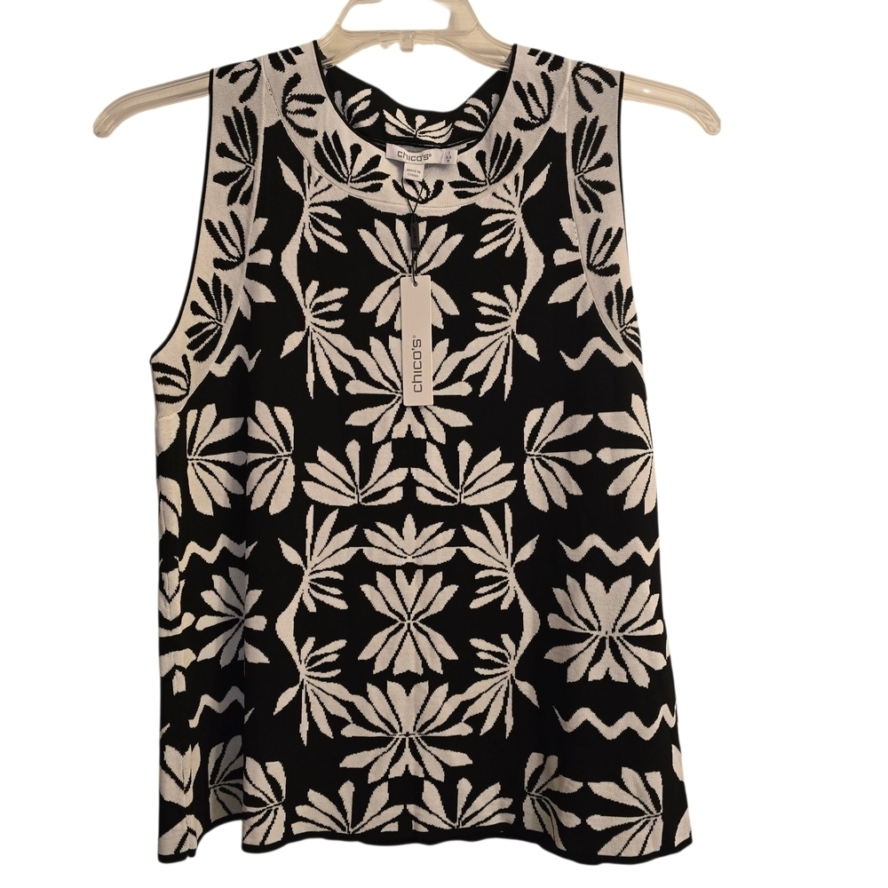 NWT Chico's Black White Floral Tank Top